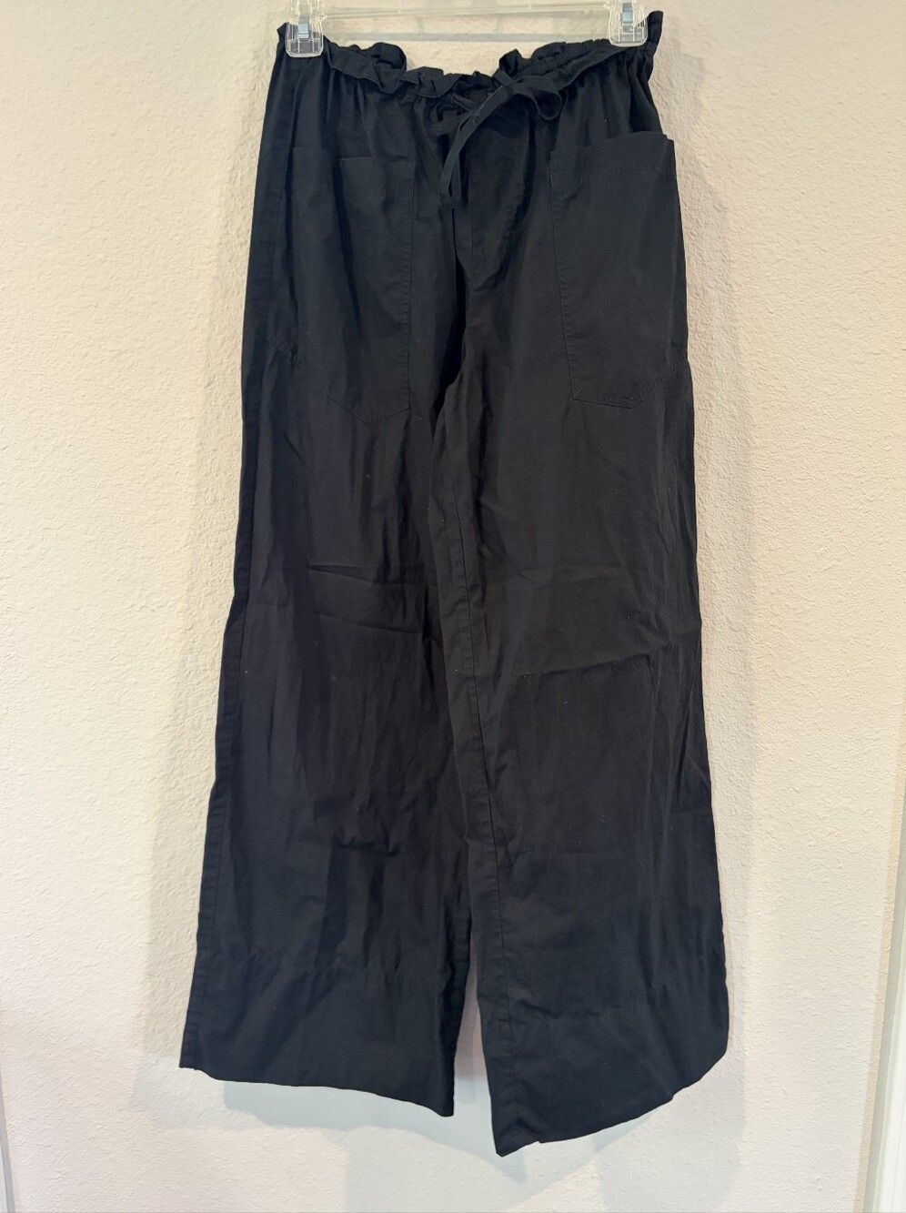 Richer Poorer Womens Black Classic Casual Cotton Wide Leg Paperbag Pull On Pants